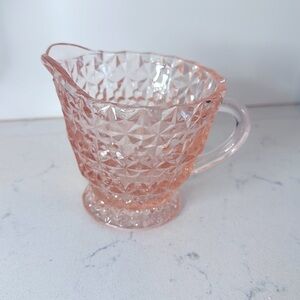 Holiday Pink Creamer Jeannette Glass Vintage 1947 Pressed Buttons & Bows